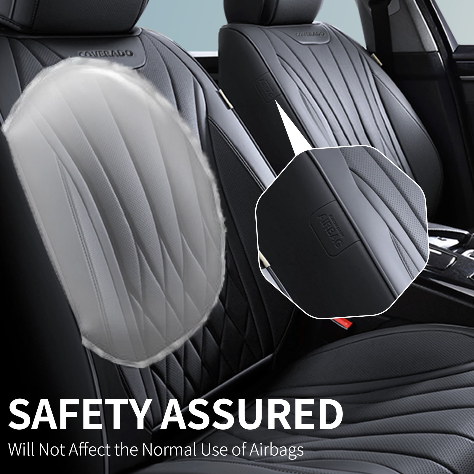 Coverado Car Seat Covers Full Set, Premium Leather Front and Rear Seat Protectors, Sleek Design Universal Fit for Most Cars, Black