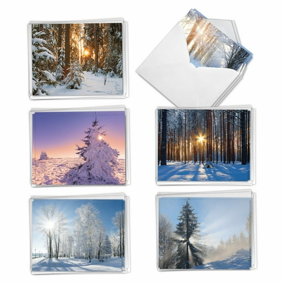 The Best Card Company 36 Assorted Christmas Notecards Bulk Box Set 4 x 5.12 Inch with Envelopes (6 Designs, 6 Each) Christmas Sunrise AM6655XSG-B6x6