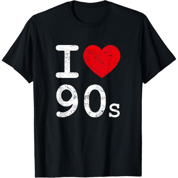 I Love (Heart) 90s Distressed I Love 1990s T-ShirtMen and women, Black T-shirt, size: Extra large
