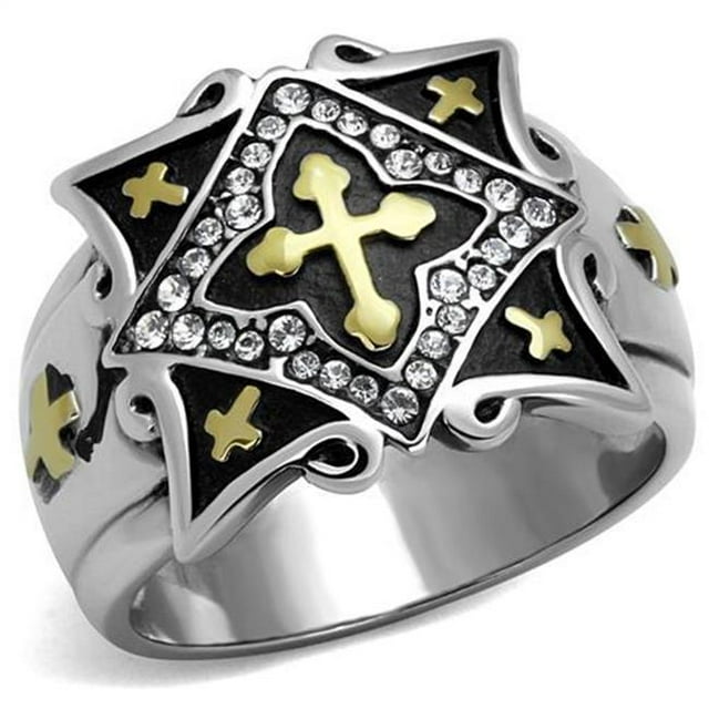 Alamode TK2517-8 Men Two-Tone IP Gold Stainless Steel Ring with Top Grade Crystal in Clear - Size 8