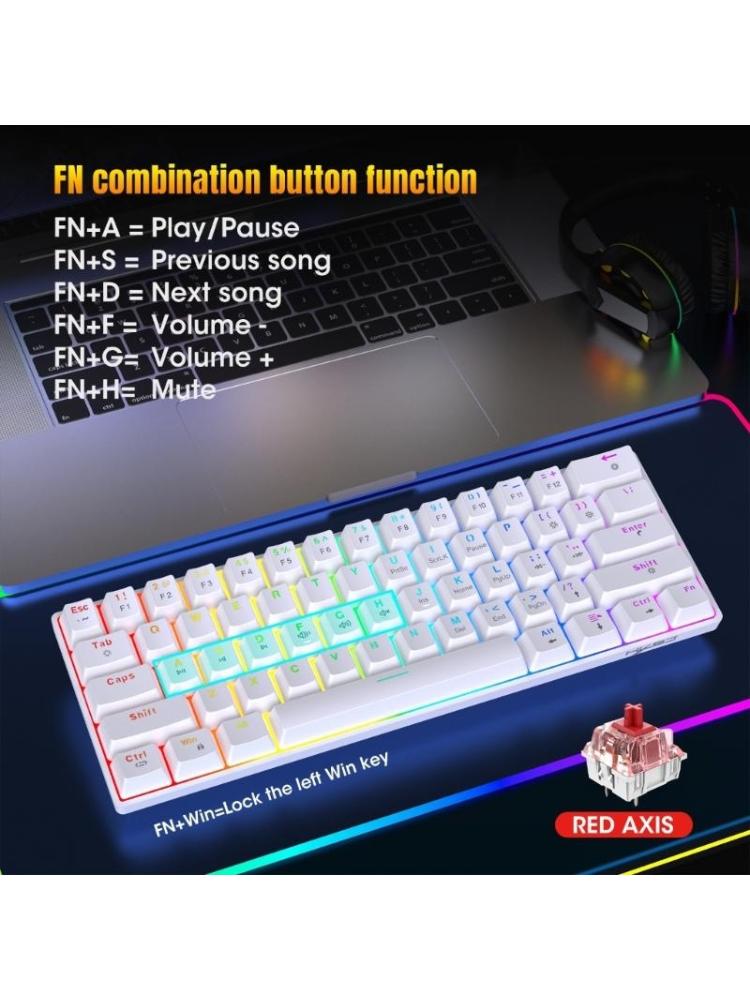 V900 Mechanical Gaming Keyboard 61 Keys Compact Design With RGB Backlight And Hot Swappable Red Switches Small Keypad