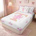 thumbnail image 2 of meiyoeat Princess Bow Initial T Zipper Full Size Comforter Sets with Fitted Sheet and 2 Pillowcases for Women Girls, Pink Gold Fashion Alphabet Zipper Bedding Set, Pink Reversible, 4pcs, 2 of 6