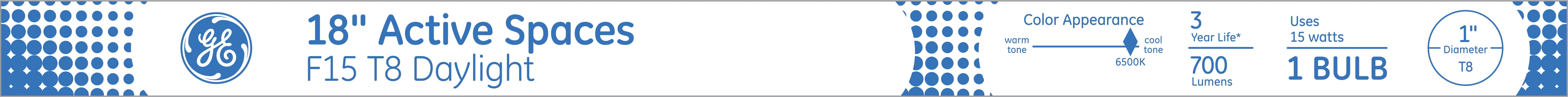 GE Linear Fluorescent Tube Light, Daylight, 15 Watts, F15 T8, 18 inches, For Active Spaces (1 Pack)