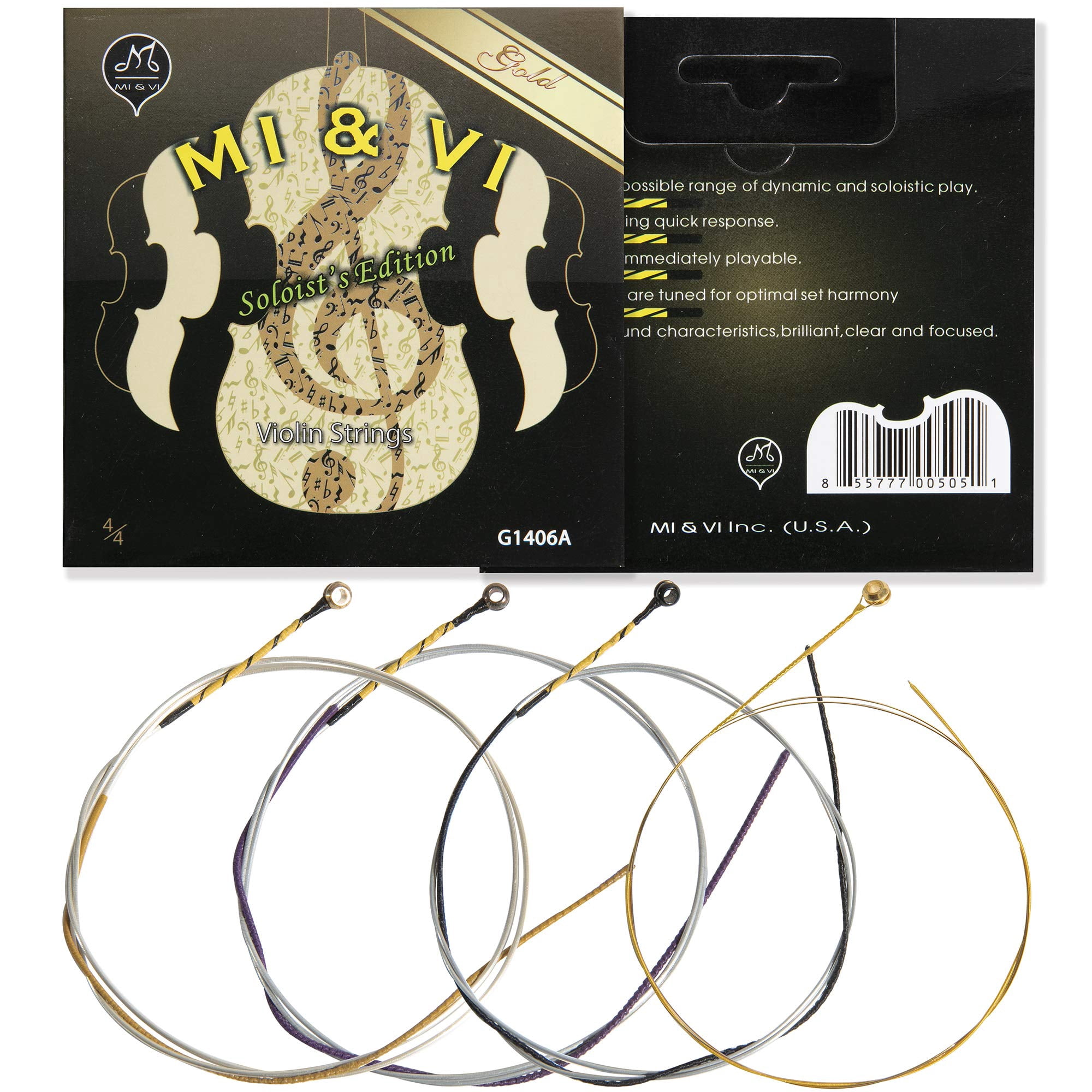 MI&VI SOLOIST’S Violin Strings — 4/4 Scale Full Set (G-D-A-E) with Golden E-String | Synthetic Core | Ball-End | Medium Gauge Tension - By MIVI Music