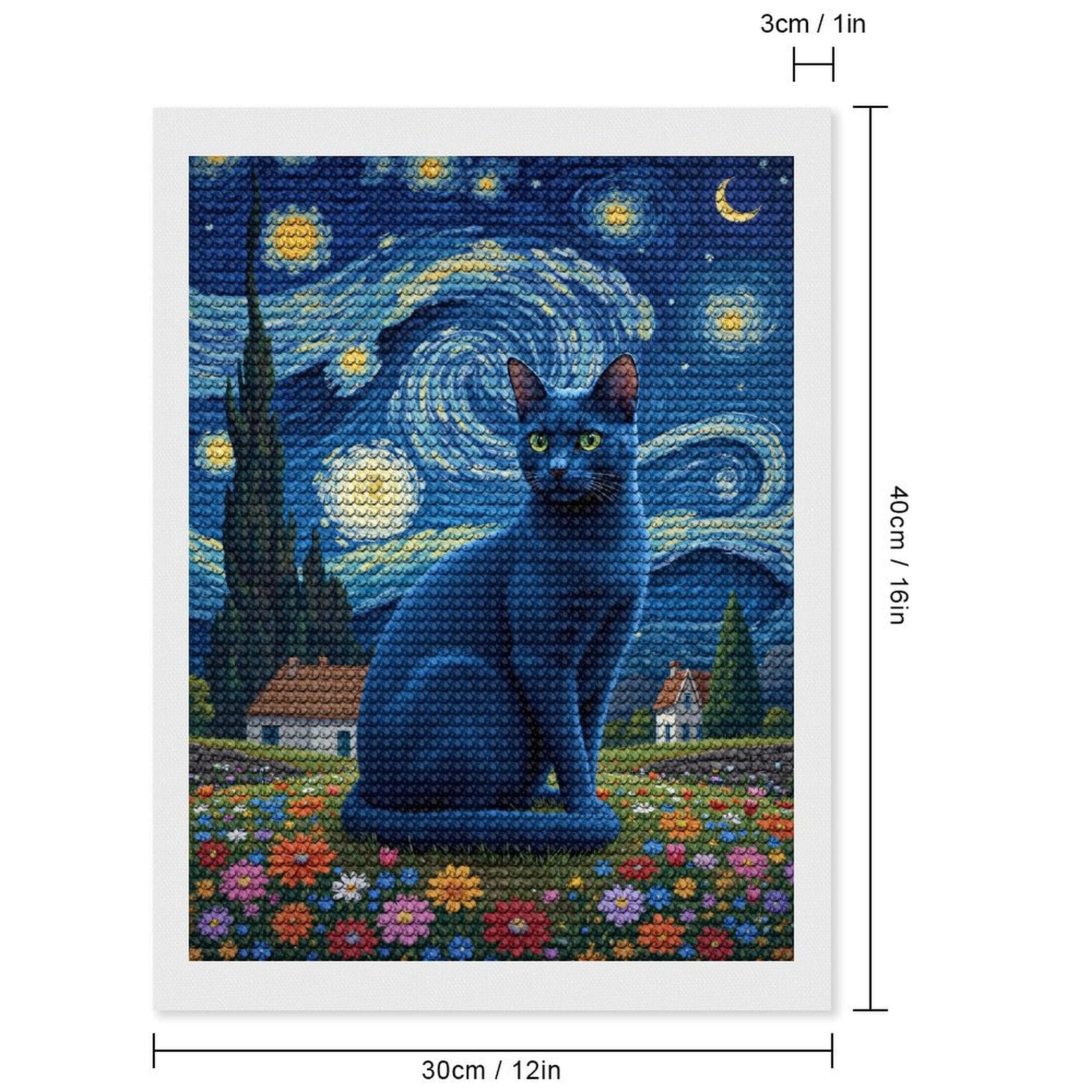 Diamond Art Kits for Adults, Starry Night Blue Cat Garden Scene 5D Diamond Painting Kits for Adults Beginners, DIY Full Drill Diamond Painting, Gem Art and Crafts 12x16