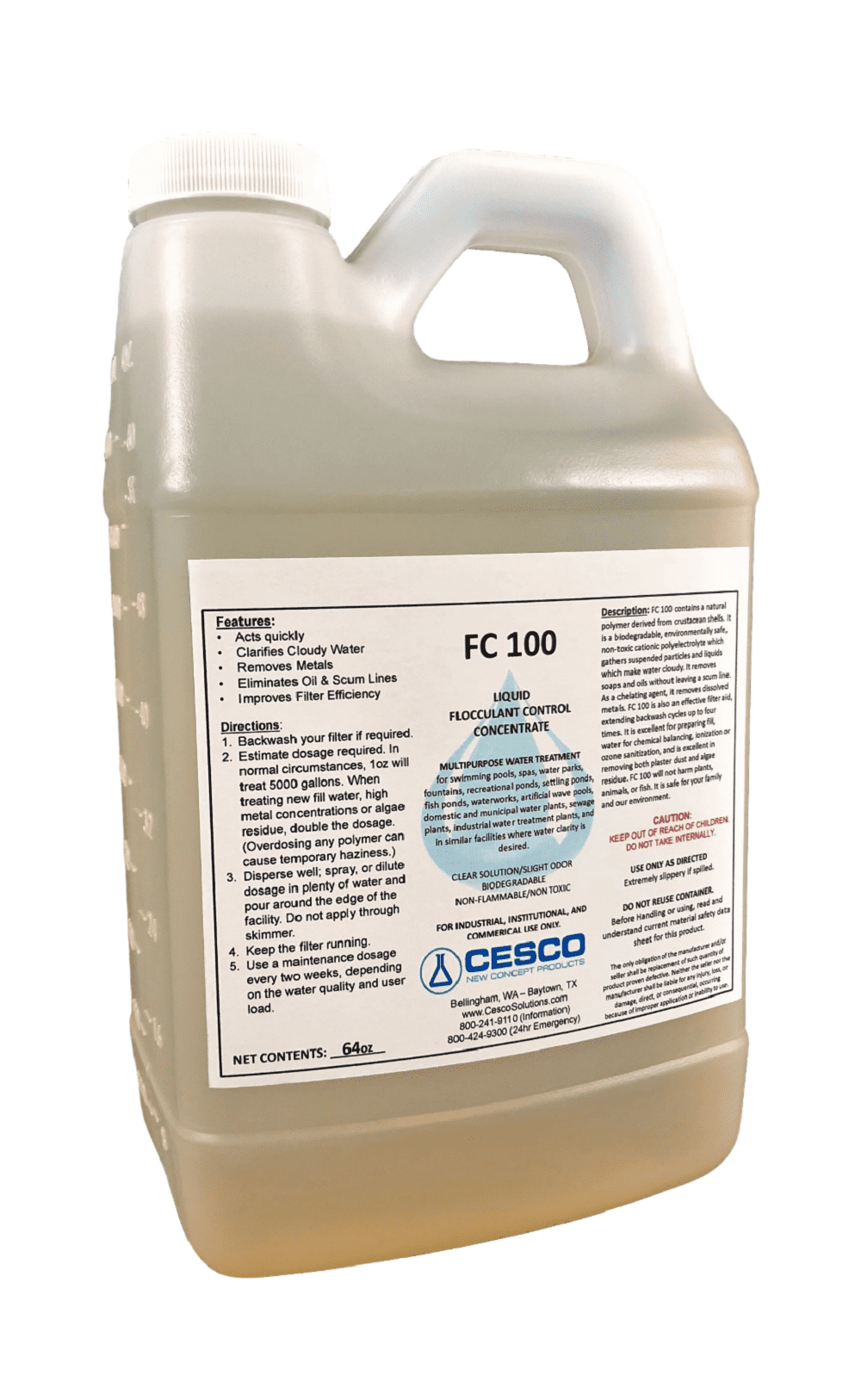 FC100 Organic Flocculant Clarifier Concentrated Pool Pond 64 Oz