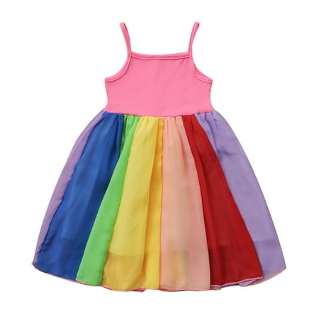 

Penkiiy Kids Toddler Baby Girls Rainbow Dress Princess Sleeveless Beach Sundress Dresses for Toddler Girls 3-4 Years 2023 Summer Deal