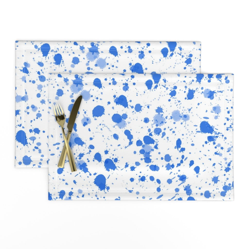 Linen Cotton Canvas Placemats (Set of 2) Cobalt Blue Splatter Paint