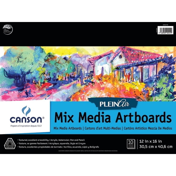 Canson Plein Air Mix Media Artboard Pad, 12" x 16", 10 Sheets/Pad