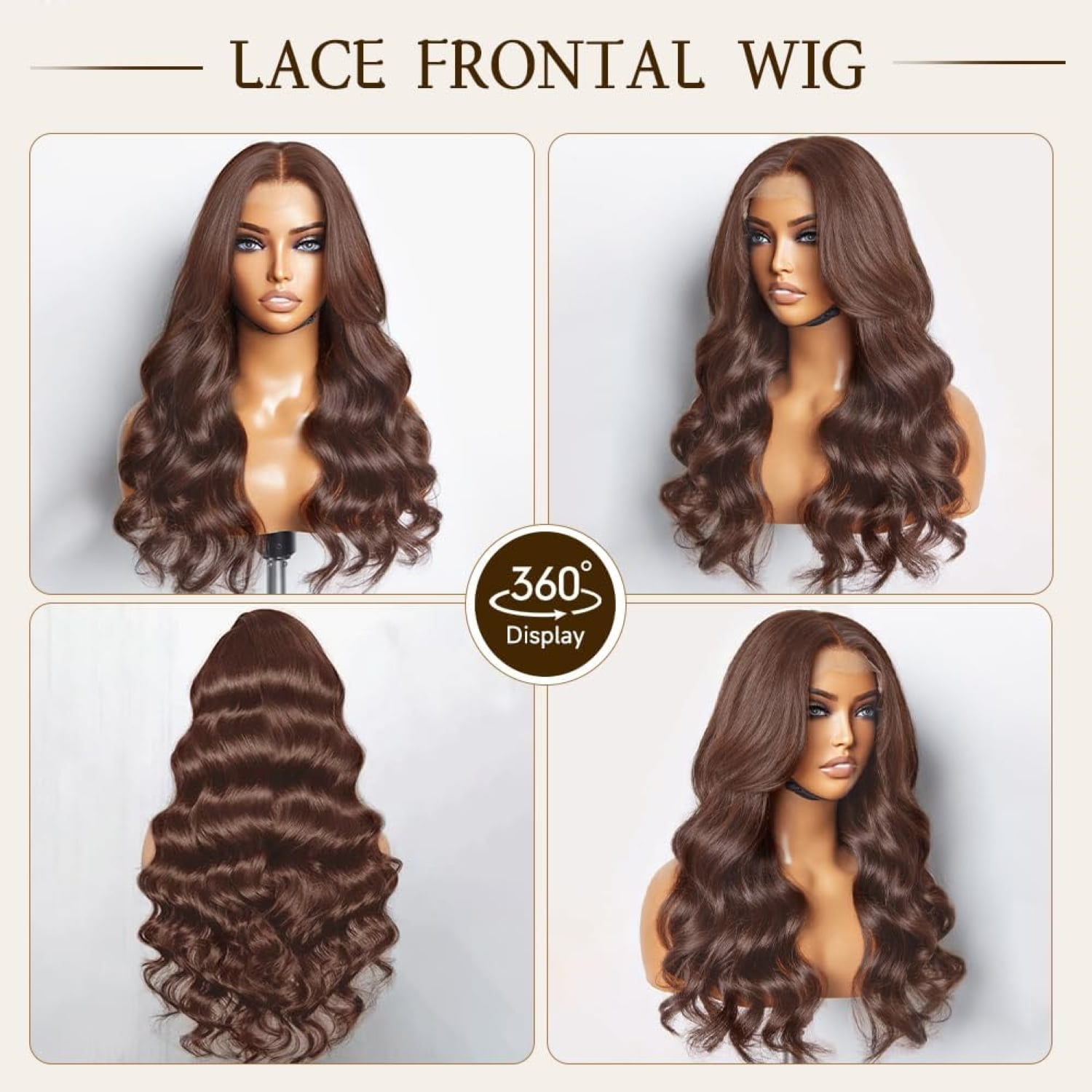 13*6 Inch HD Lace Closure 100% Human Hair Wig Body Wave Lace Front Wig 34" #4 Chocolate Brown Hair Heat Resistant Bleachable