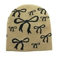 thumbnail image 3 of Winter Beanies Bow Print Fleece-Lined Beanie with Earflaps,Warm Windproof Beanie Hat for Men & Women, 3 of 5