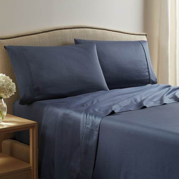 Martex 400 Thread Count Solid Sateen Cotton Navy King Sheet Set