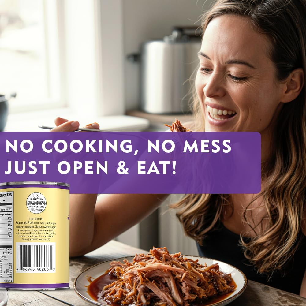 (Pack of 6) Grandma Werling’s Shredded Seasoned Pork with BBQ Sauce 14.5 Oz Fully Cooked Heat & Serve Premium Canned Meat Shelf Stable for Emergency Food Storage, Survival & Quick Meals Canned Food