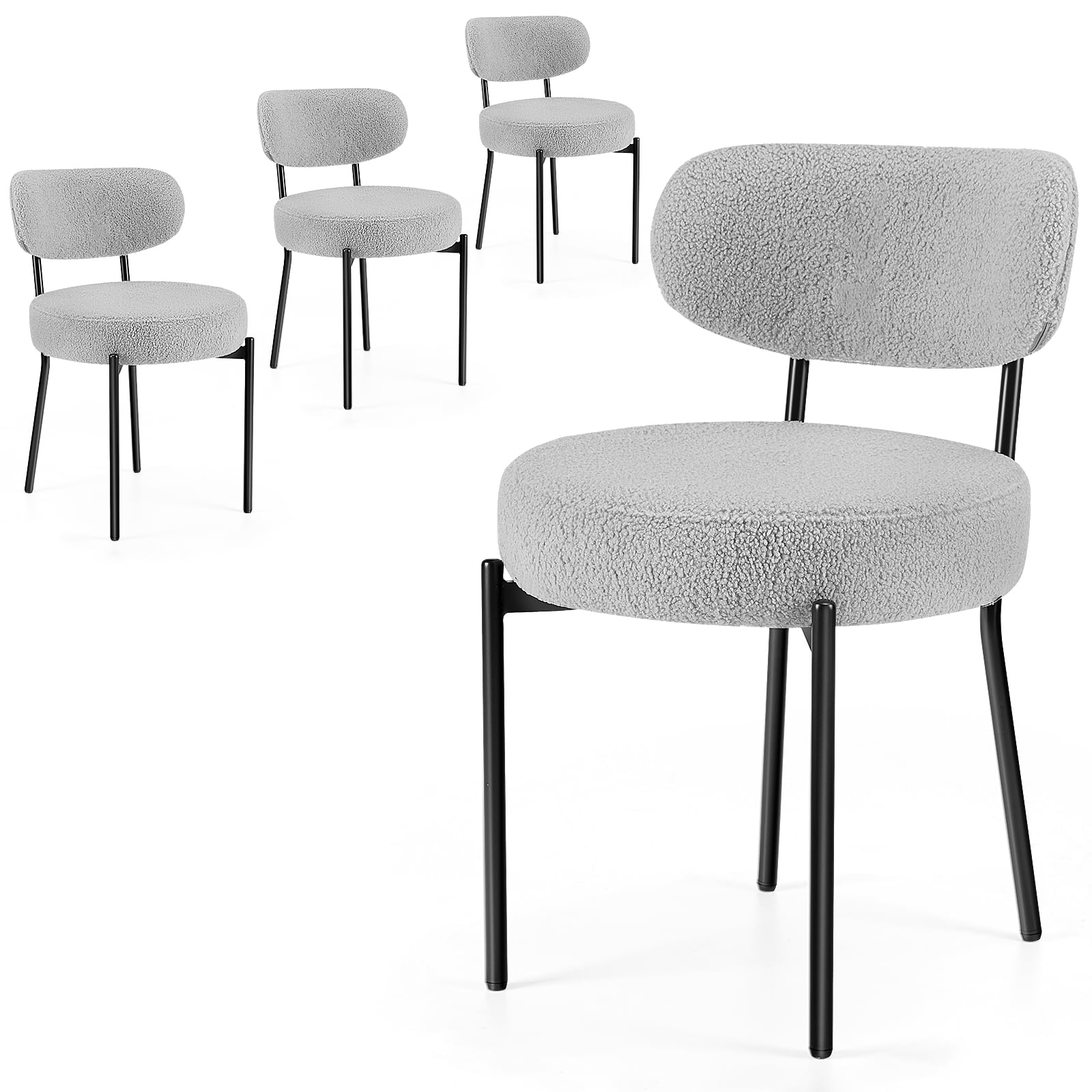 edx Upholstered Dining Chairs, Mid Century Modern Round Dining Room Chairs for Vanity For Living Room Set of 4, Gray