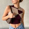 thumbnail image 2 of CreativeArrowy Women Patchwork Tank Top Short, Casual Basic Off The Shoulder Tops, Brown 90s Tank Tops 2021, 2 of 17