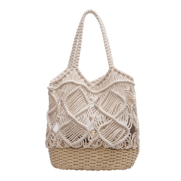 Bolsa de hombro de playa de verano de mano tejido para mujer ahuecado para viajes (blanco) Tmvgtek Para Estrenar