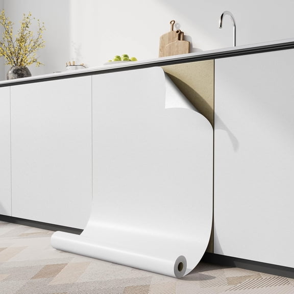 XIBUFE 15.7 Inch X118 Inch White Contatc Paper Self-Adhesive | Removable Wallpaper Easy to Apply Peel and Stick Wallpaper Kitchen Countertop Cabinet Reform Decor Wall Paper