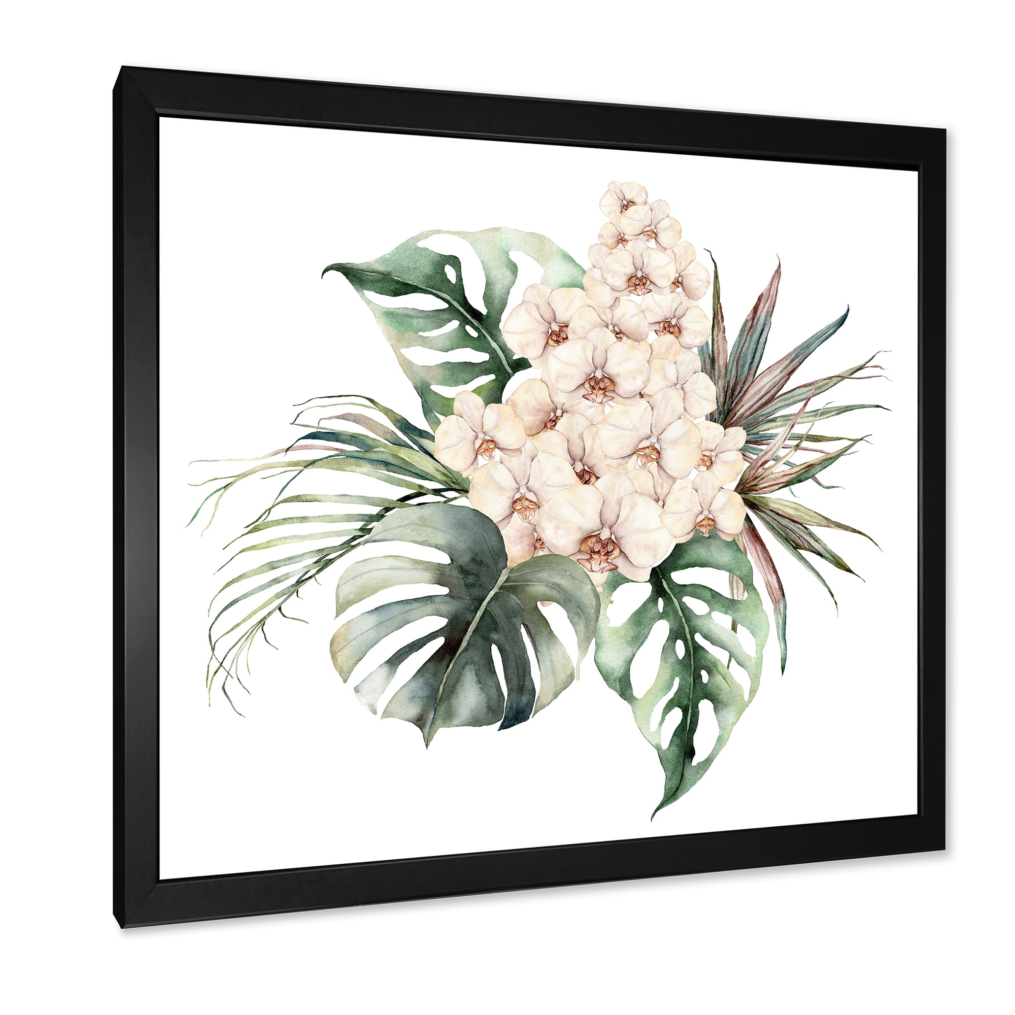 Designart 'Bouquet With Orchids Coconut Leaves and Monstera ' Traditional Framed Art Print