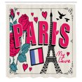 thumbnail image 2 of Ambesonne French Floral Shower Curtain, Paris My Love Eiffel, 69"Wx75"L, Eggshell and Hot Pink, 2 of 4