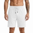 thumbnail image 4 of Mens Athletic Shorts 9 Inch Men's Jacquard Casual Shorts with Pocket, Drawstring Elastic Waist Loose Shorts, Summer Casual Versatile Shorts Daily White L, 4 of 9