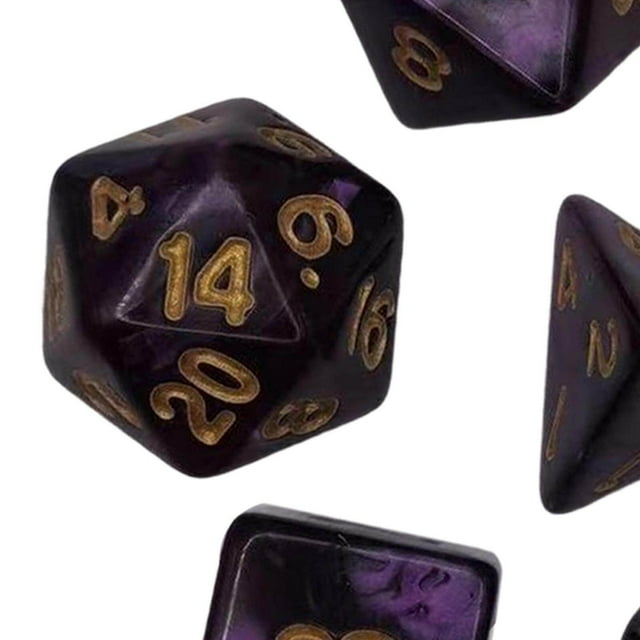 7x Polyhedral Dices Smooth D4-D20 for Math Teaching sets board Bar Table Board Games Violet Black