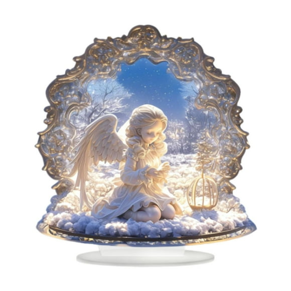Adorno de mesa con ángel alado de acrílico, colección 2D, artesanía, decoración creativa para el hogar con base, centro de mesa para el hogar Estilo D