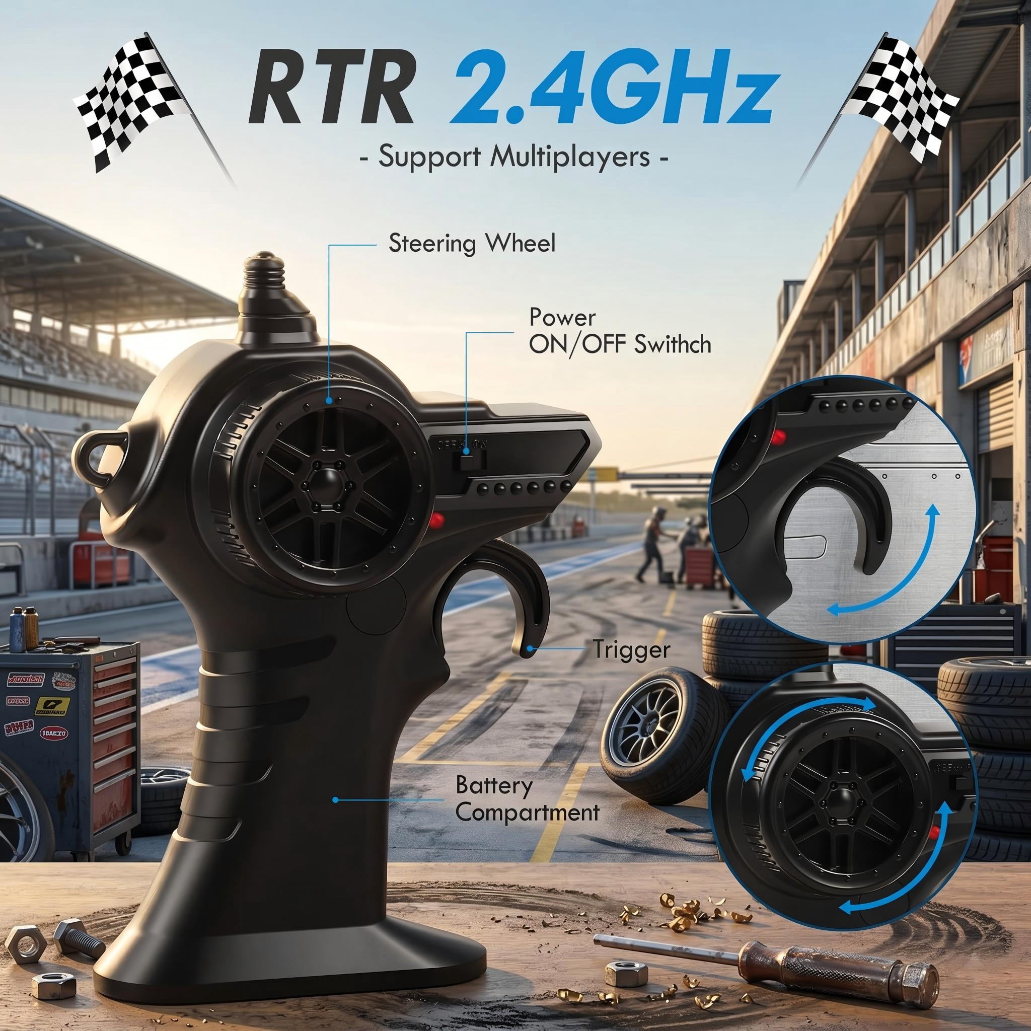 2.4GHz Remote Control Monster Truck, 20KM/H All Terrain Off-Road RC Car with LED Lights, 2 Rechargeable Batteries for Boys
