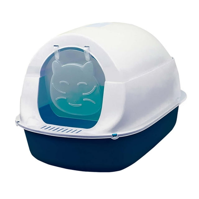 Caja de arena para gatos cerrada, orinal con capucha para gatos, fácil limpieza con solapa de puerta delantera, orinal para gatito con parte , Azul