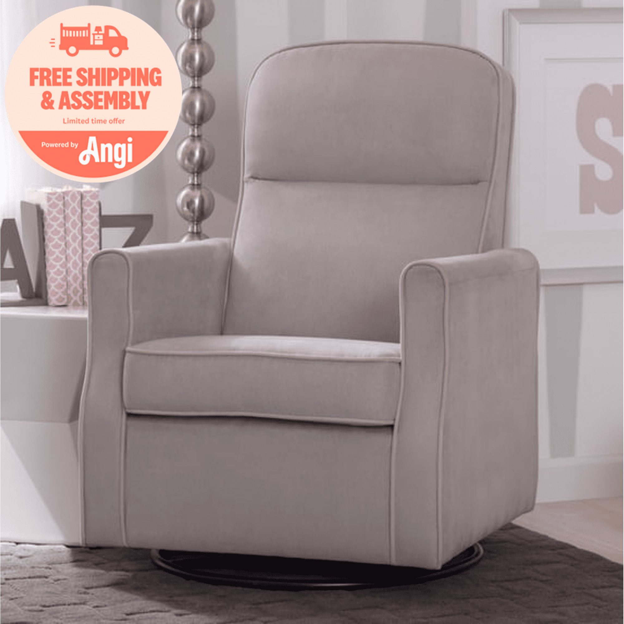 Delta Children Clair Slim Nursery Glider Swivel Rocker Chair, Dove Gray