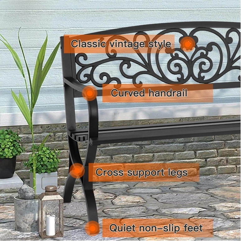 NiamVelo Garden Bench, 50", Stainless Steel, Black photo 5