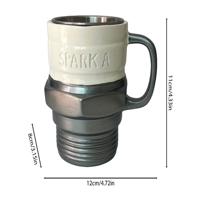 Spark Plug Shaped Ceramic Coffee Mug for Car Enthusiasts and Mechanics with 12 oz Capacity and Engine-Inspired Design