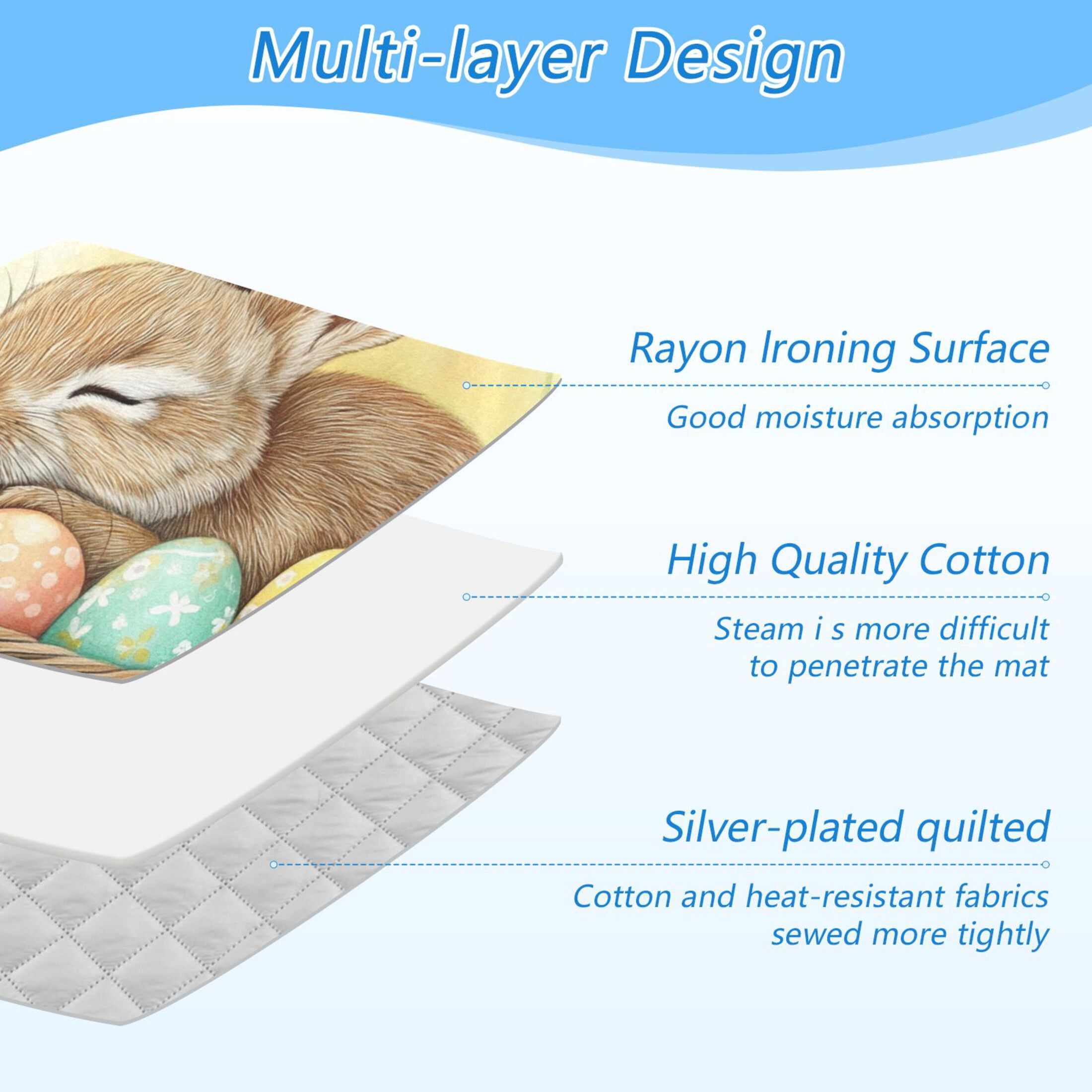 Rabbit Sleeping in Easter Basket Eggs Ironing Mat Blanket Portable Travel Ironing Pad Heat Resistant Pad 47.2" x 27.6”