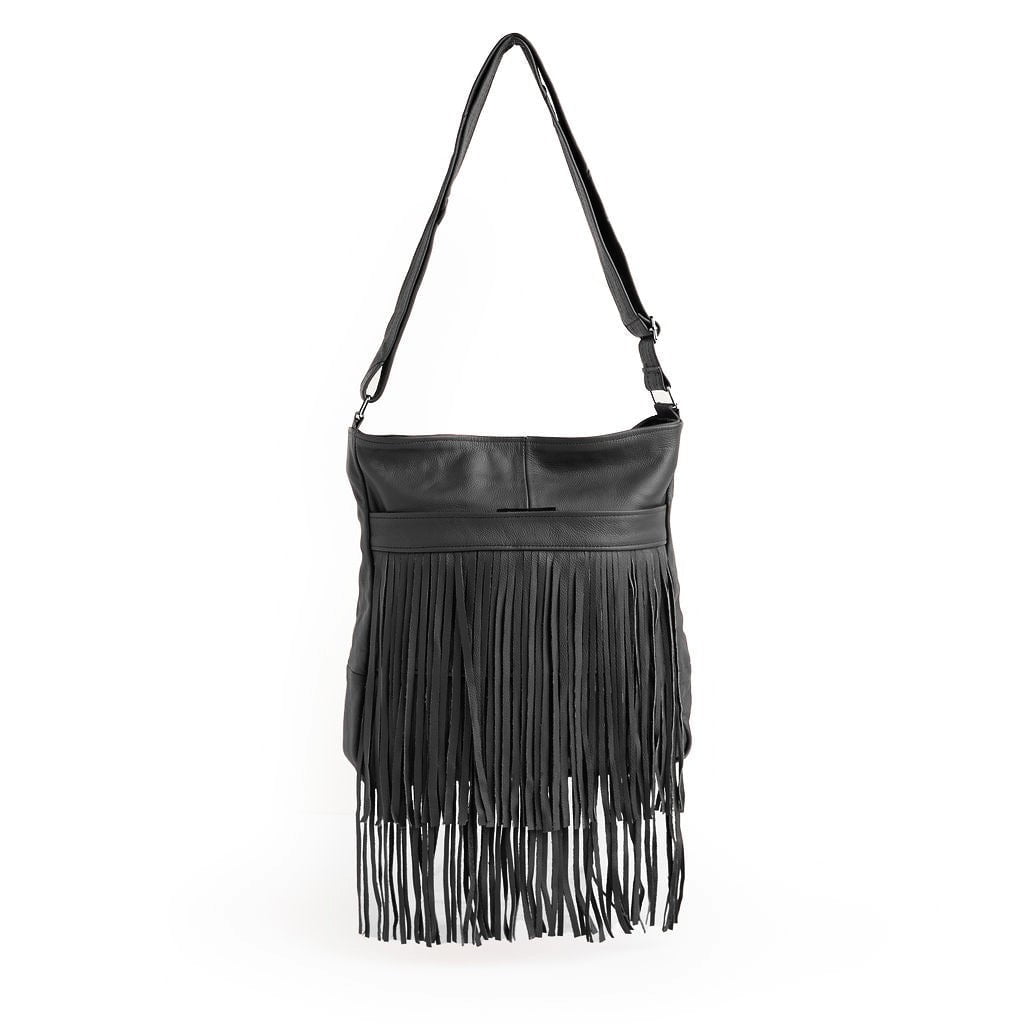 Black Nayeli Shoulder Bag 100% Genuine Sheeps Leather Crossbody Boho Fringe  Design – Tonketti