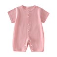 thumbnail image 2 of Riecok Infant Toddler Cotton Short Sleeve Bodysuit Creeper Comfortable Breathable Summer Solid Color Knit Snap Crotch 0-2Y Pink 0 M, 2 of 3