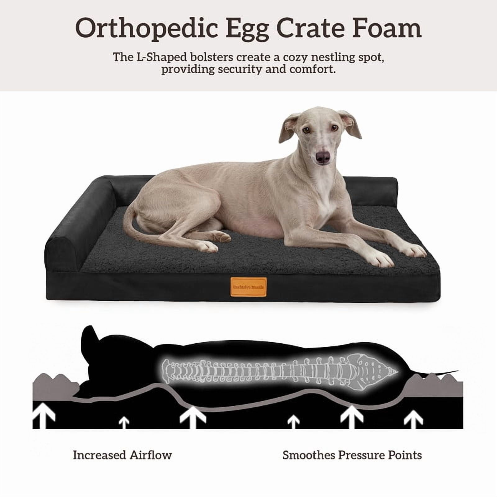 Exclusivo Mezcla L-Shaped Pet Couch Bed with Removable and Washable Cover, Orthopedic Dog Bed for Small Dogs with Non-Slip Bottom, 30"×20", Black