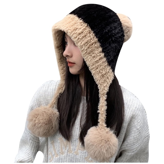 JMYHOAM Winter Beanie Hat Winter Knitted Hats Fashion Cold Hat Cute Outdoor Warmth Thick Woolen Hats
