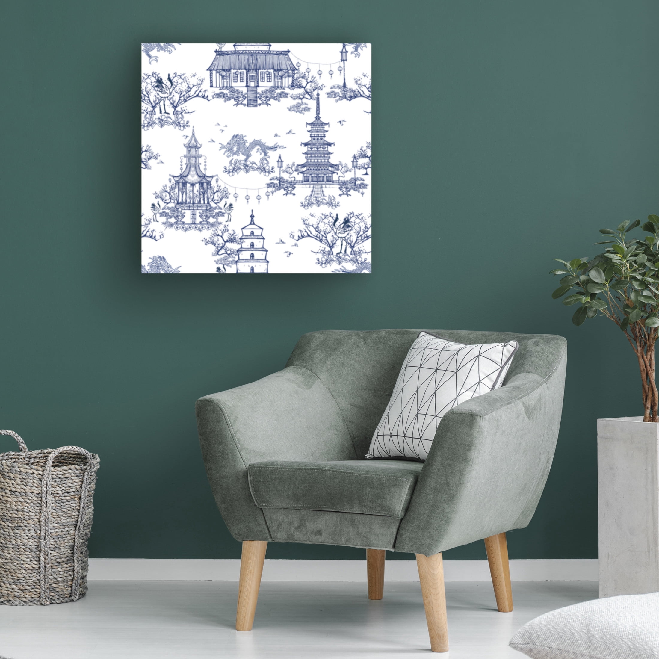 Canvas Wall Art - Jean Plout 'Vintage Pagoda D' Wall Art for Living Room, Bedroom, or Office Décor by Trademark Fine Art - 18 x 18 Inches