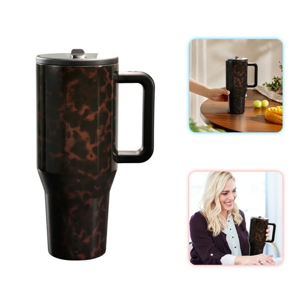 Tortoise Shell 40oz Traveller Handle Stainless Steel Large Capacity Thermos Cup Ergonomic Design Vacuum Insulated Leakproof Water Bottle Gifts for Women & Men.