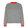 thumbnail image 4 of Patlollav Womens Fashionable Loose Casual Striped Color Blocking Round Neck Long Sleeved Tops, 4 of 5