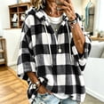 thumbnail image 2 of LUVDA Tops for Women Plaid Sherpa Fleece Hooded Pullovers Comfy V-Neck Drawstring 3/4 Sleeve Sweatshirts for Fall & Winter, 2 of 8