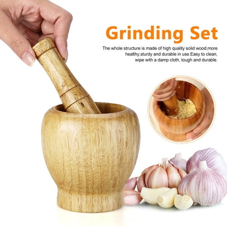 Kitchen Hand Manual Wood Garlic Ginger Spices Mortar Pestle Set Grinding Bowl Grinder, Wood Mortar Pestle Set,Mortar Pestle
