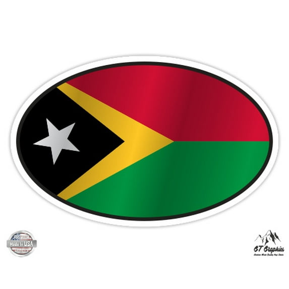 East Timor Flag Oval - 7" Vinyl Sticker - For Car Laptop I-Pad - Waterproof Decal