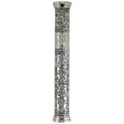 Nickel Mezuzah 12 Cm Filigree, Set With Stones