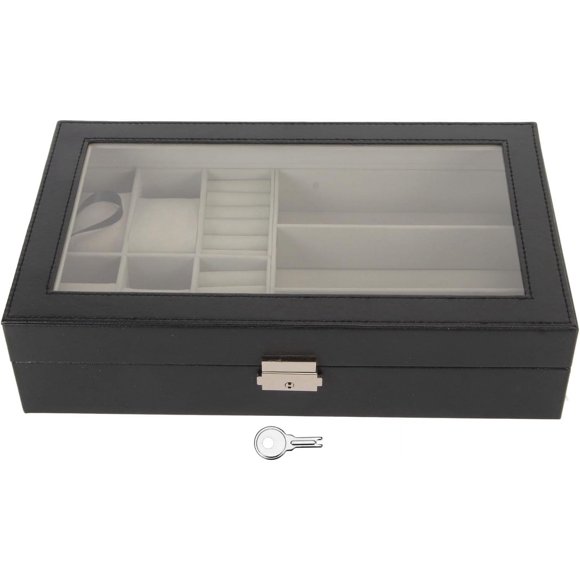 ZOUSSIQI Jewelry Box Organizer for Men, Watch Storage Case Men Jewelry Organizer Versatile Jewelry Case with Metal Decoration for Rings, Glasses CA919-60580