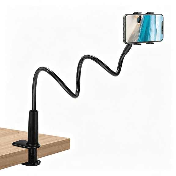 GJX Phone Holder for Bed, Gooseneck Clip Adjustable Phone Stand - Universal 360 Flexible Mount for Bedside Headboard Lazy Long Arm Clamp Bracket (Stable Gooseneck Phone Holder Style 1)