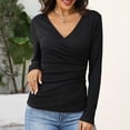 thumbnail image 4 of Women's wrap-around long-sleeved blouse with pleats and a V-neck, bodycon dress, 4 of 8