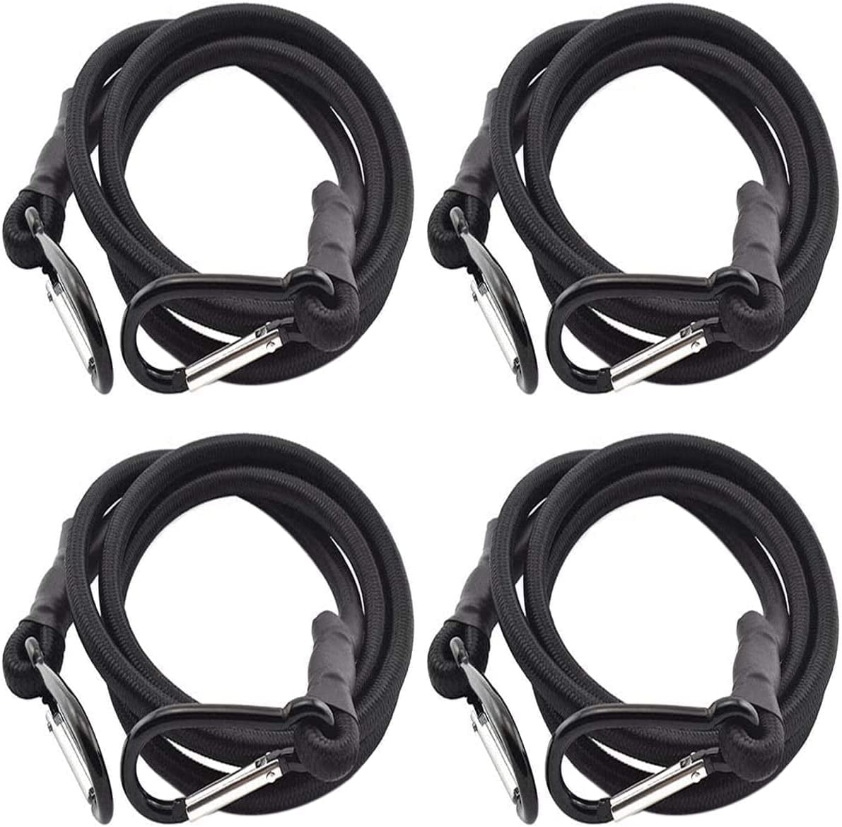24 Inch Bungee Cord with Carabiner Hook 4 Pack Superior Latex Heavy