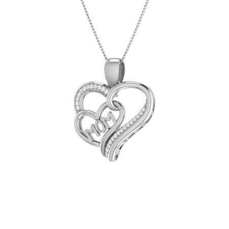 Trillion Designs S925 Sterling Silver 1/10 Ct Natural Round Cut Diamond MOM Heart Pendant H-I I2