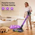 thumbnail image 3 of Cordless Vacuum Cleaner, 500W/40Kpa Vacuum Cleaners for ,  Vacuum Cordless with  Display, Anti-Tangle & Wall Mount, 8 in 1 Lightweight Vacuum for Hard Floors (Purple), 3 of 7