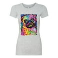 thumbnail image 3 of Funny Neon Pug | Dean Russo Art Animal Lover Womens Slim Fit Junior Tee, Heather Grey, X-Large, 3 of 6